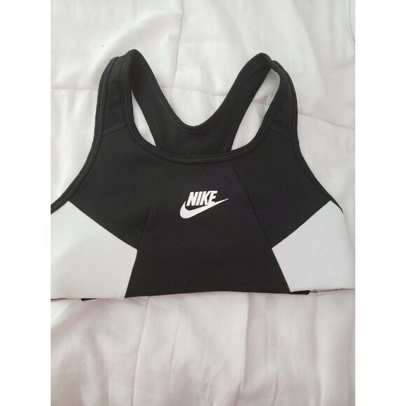 Nike Dri-FIT Youth Racerback Colorblock Black White Sports Bra Medium - Picture 2 of 4